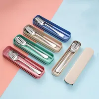 Dinnerware Sets School Students Office Lunch Tableware Set 304 3Pcs Chopsticks Fork Spoon In One Box Travel Business Cutlery With Storage