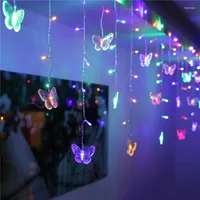 Strings 4M 140LED Butterfly Curtain String Lights With EU Plug Fairy Light Wedding Decoration Home Outdoor Garden Christmas Party
