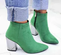 Women039s Boots Pointed High Heels Shoes Solid Color Leather Ankle Boots Female Boots Fashion Thick Heel Side Zipper Women Shoe2338584