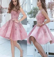 2019 New Arrival Short Arabic Pink Homecoming Dress A Line V Neck Juniors Sweet 15 Graduation Cocktail Party Dress Plus Size Custo5356432