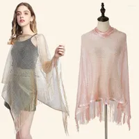 Scarves Bohemia Women Long Sleeve Lace Shawl Hollow Out Fishing Net Beach Sexy Cape Tassel Pullover Elegant Tops Summer Wrap Female