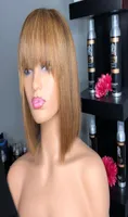 Indian Short Bob Highlight 13x6 Deep Part Lace Front Human Hair Wig with Bangs Golden Brown Fringe Wigs full laceS 360 frontal9311772