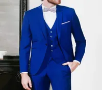Royal Blue Three Piece Groom Wedding Tuxedos Notched Lapel One Button Classic Fit Business Men Suits 2018 Jacket Pants Vest2815326