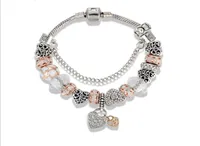 Strands Crystal beaded bracelet with vintage hollow love lock pendantnt9780682