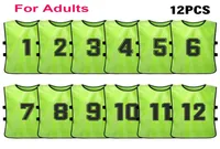 12 PCS Yetişkinler Futbol Pinnies Hızlı kurutma futbol takımı formaları Gençlik Sporları Scrimmage Futbol Takımı Eğitim numaralı önlükler9253454