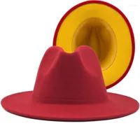 Berets Fashion Winter Patchwork Red Felt Hat Women Men Wide Brim Wool Jazz Fedora Hats Panama Trilby Cap Trend Gambler 56-58CM