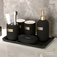 Bath Accessoire Set Luxe badkameraccessoires Sets keramische masoap box lotion dispenser tandenborstel houder mondwater cup huis