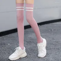 Women Socks Stockings Pink Winter Colour Stripe Long Warmer Thicken For Lady Girls Over The Knee JK Thin Leg Knee-high