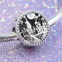 925 Sterling Silver Bead Fits European Pandora Style Jewelry Charm Bracelets-School Character Collection Openwork Building