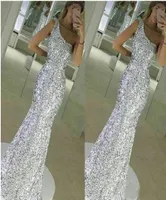 Silver Sparkly Sequined Mermaid Evening Party Dresses 2019 Newest One Shoulder Custom Long Formal Prom Gown Vestido Guest5618949
