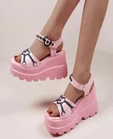 Rimocy Summer Cute Pink Wedge Sandals Women Gothic Buckle Chunky Platform Sandals Women Punk Thick Bottom Lolita Shoes Plus Size Y9371735