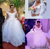 New African Nigerian Ball Gown Wedding Dresses Plus Size V Neck Sequined Lace Applique Court Train Tiered Tulle Wedding Dress Brid4389589