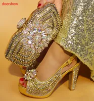 Wonderful gold wemon pumps and handbag with beads african shoes match bag set for dress MJS121849194
