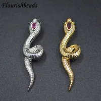 Fashion Gold Silver Color Snake Charms Pendant Paved Red Zircon Beads Fit DIY Handmade Necklace Bracelet Charm Jewelry Making