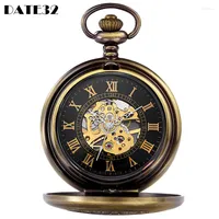 Pocket Watches Roman Numeral Bronze Mechanical Watch Classic Antique Skeleton Case Dial Male Fob Chain Clock For Men Women Drop