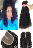 Lace Closure With Brazilian Hair Bundles Deep Curly Remy Human Hair Weave Unprocessed Virgin Hair Indian Malaysian Peruvian Extens2566289