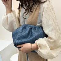 Weaving Leather Pouch Handbag 2019 Soft Hand Fashion Clutch Evening Party Purse Women Large Ruched Cloud Bag Q1208 M1mY1802079