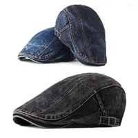 Berets CNTANG 2022 Summer Cotton Denim Beret Men Casual Visors Flat Cap Fashion Caps Vintage For Sboy Hat Adjustable
