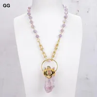 Kedjor guaiguai smycken naturlig rosa kunzite grov hänge ametist kedja halsband 21 "