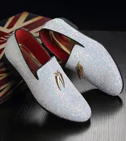 3748 Plus Size White Italian Glitter Loafers Mens Sequin Shoes Men Pointed Toe Dress Weddings Shoes Classic Loafer Formal Shoe4360151
