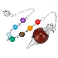 Pendant Necklaces SUNYIK Rainbow Crystal Gem Stone 18mm Ball With 18KGP Alloy Point 7 Chakra Healing Reiki Beaded Chain Pendulum
