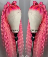 Fashion perruque rosa color rosa brasiliano parrucca anteriore in pizzo pieno di pizzo profondo riccio di calore resistente alle onde d'acqua resistente alla parrucca sintetica per bianco W1323427