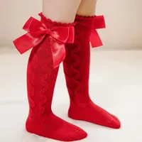 Kids Socks Girls With Big Bows Knee High Princess For Girl Infant Baby Cotton Sock Long Tube Children Christmas 221130