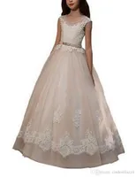 Flower Girls Dress для свадьбы принцесса маленькая девочка Формальные платья Jewel Neck Top Top Top Юбка подростки платье с розовым бисером S1202423