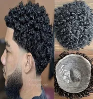 15mm Afro Curl 1B Full Pu Toupee Mens Wig Brasil Remy Remy Humano Substituição de 12 mm de renda encaracolada para homens negros Express Deliver