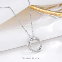 Chains Ins Niche JeweIry S925 SterIing SiIver Geometric DoubIe Ring CircIe Fashion PersonaIity SimpIe Womens CoIIarbone Chain