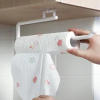 Kitchen Storage ABS Self-adhesive Paper Roll Holder Towel Hanger Rack Bar Cabinet Rag Hanging Shelf Tissue Bathroom Organizer