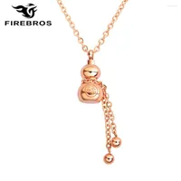 Choker FIREBROS Rose Gold Stainless Steel Chinese Letter "Bless" Lucky Gourd Pendant Tassel Necklace Women Jewelry Accessories
