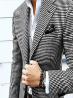 Klasyczny styl dwa przyciski Houndstooth Tuxedos Notch Lapel Groomsmen Mens Suits WeddingPromdinner Blazer JacketPantstie