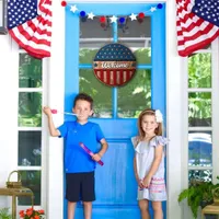 Decorative Flowers 12inch July 4th Front Door Decor Of Welcome Signs Wall Hanging Ornament Veterans Memorial Day Outdoor Decorations