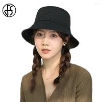 Berets FS Summer Outdoor Sunshade Fisherman Hats For Women Cotton Wide Brim Solid Color Embroidered Cap Sun Protection Basin