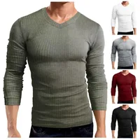 Men's T Shirts Men Casual V Neck Sweat Loose Pullover T-shirt Fit Solid Color Warm Long Sleeve