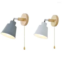 Wall Lamp Nordic Wooden Bedside Sconce Light For Bedroom Corridor With Zip Switch Freely Rotatable