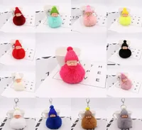 Kimter Fluffy Sleeping Baby Doll Keychain 8cm Rabbit Fur Ball Keyrings jewelry Soft Pompom Keyfobs for Women Bag Pendant DHL 2198467