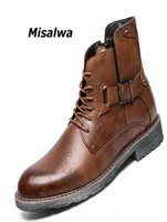 Misalwa Men039s Retro Ankle Dress Boot High Top Oxford Safety Shoe Man Russian Style Zipper AntiSkidding Leather Tactical Boot9088808