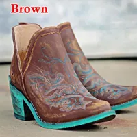 Boots Autumn Winter Casual Western Cowboy Ankle Women Leather Cowgirl Boot Short Cossacks Botas High Heels Shoes Mujer 221129