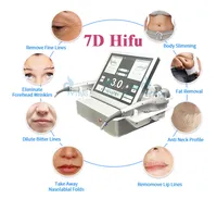 7D HIFU Makine Yüz Cilt Sıkma Cihazı 7 Kartuşlu Vücut Zayıflama Ekipmanı 30000 20000 Güzellik Salonu Kullanımı için Çekimler