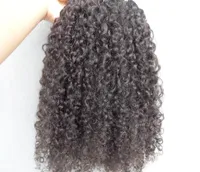 Brazylijskie ludzkie dziewicze włosy przedłużenia 9 sztuk klips we włosach Kinky Curly Fryzura ciemnobrązowy naturalny czarny kolor7410897