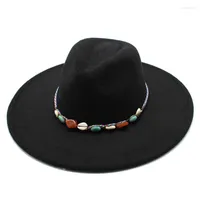 Berets Spring Autumn Women's Cap Hats Fedoras Men's Hat Wide Brim Felt Panama Designer With Chain Gentleman Headgear Beach 2022