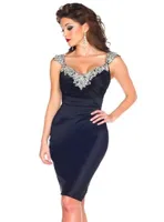 New Sexy Short Cocktail Dresses Cap Sleeve Scoop Neck Crystals Beadings Satin Sheath Party Gowns Custom Made4790919