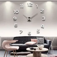 Wanduhren Uhr Uhr Horloge 3D DIY Acrylspiegelaufkleber Home Dekoration Wohnzimmer Quarznadel Licht