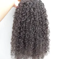 Brazylijskie ludzkie przedłużenie włosów dziewiczych 9 sztuk klips we włosach Kinky Curly Fairia Style ciemnobrązowy naturalny czarny kolor 9378275