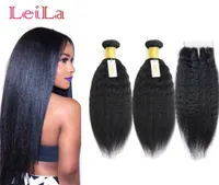 Cheap Brazilian Virgin Hair Kinky Straight Unprocessed Human Hair 2 Bundles With Lace Closure 3 Pieceslot Natural Color Yaki2506636
