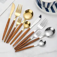 Dinnerware Sets Stainless Steel Cutlery Set Clip Wood-grain Handle Portuguese Steak Knife Fork Spoon Western Coffee Dinner Tableware
