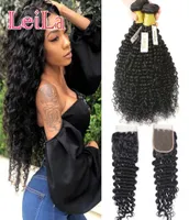 Virgin Hair Deep Wave 4 Bundles with Lace Closure Malaysian 100 Unprocessed Human Hair Weft curly Full Hair1261244