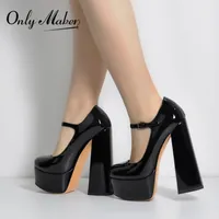 Dress Shoes Onlymaker Women Pumps Mary-Jane Platform Black Pink Chunky 16CM High Heels Ankle Strap Party Hoof Heel Plus Size 221129